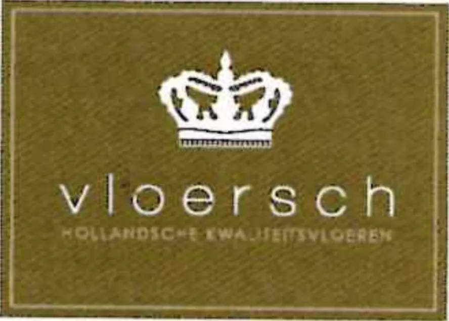 Beeldmerk van Vloersch uit 2011: kroon met woordmerk in een goudkleurig vlak